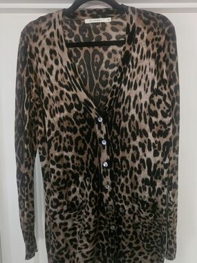 Ellison Brown and Black Leopard Print V-Neck Button Cardigan